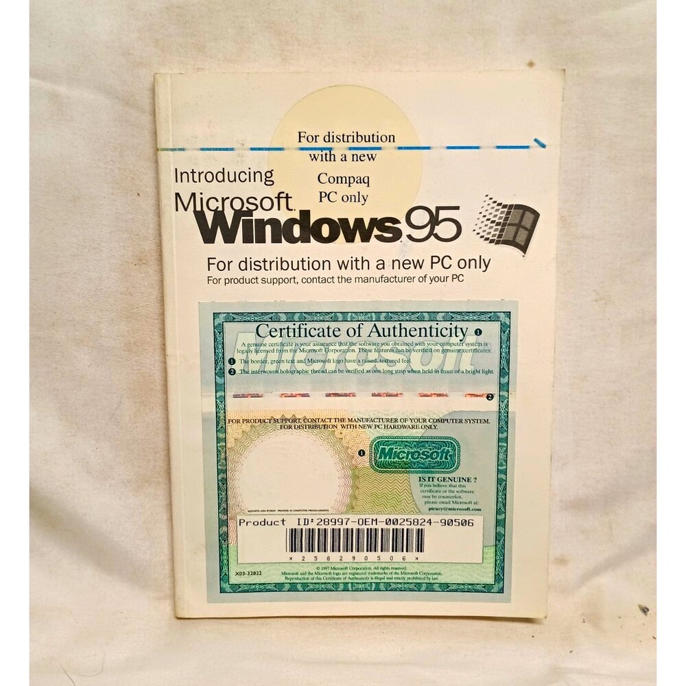 Microsoft Windows 95 OEM Manual COA Certificate Authenticity Vintage X03-50321
